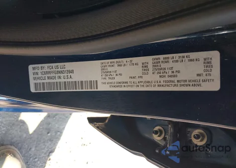 2022 Ram 1500 Big Horn 4X4 5'7 Box из США, поврежденный, VIN 1C6RRFFG8NN313948